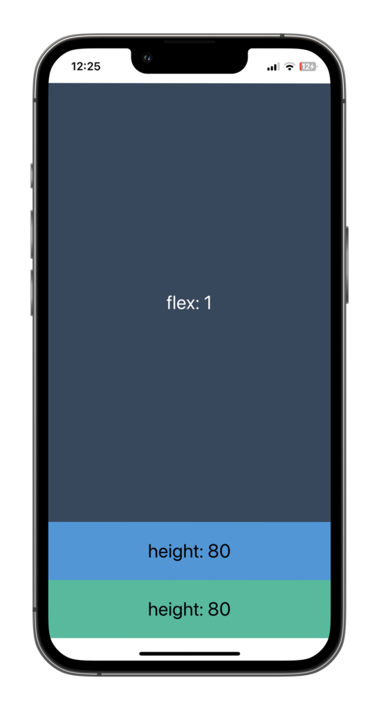 flex:1 is applied to the first element. The other elements have fixed heights.